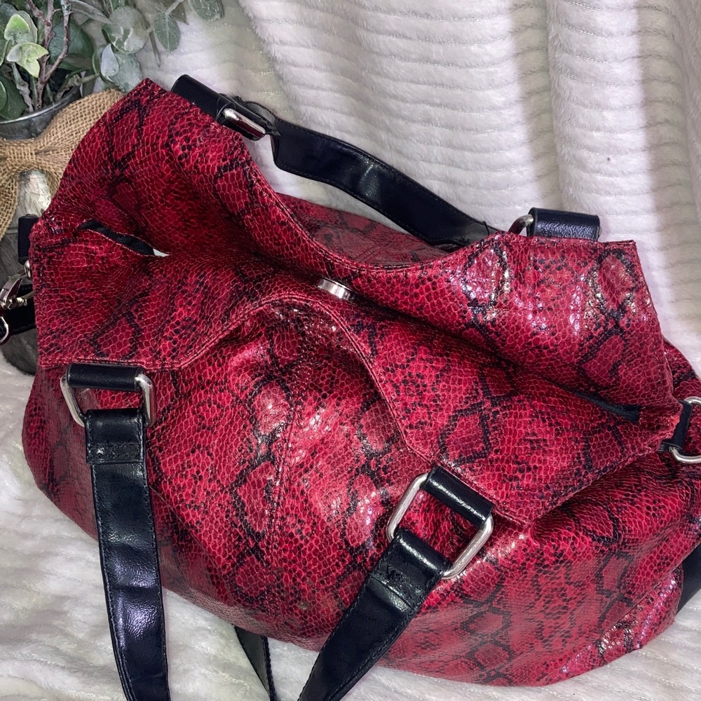 Nine West Red Snake Print Shoulder Bag with crossbody strap - Picture 9 of 11
